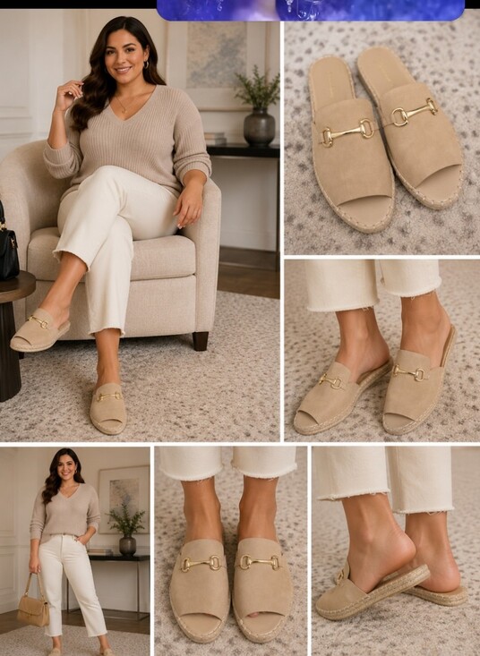Pierre Dumas Shoes - Pierre Dumas Beige Suede Espadrille Mule with Gold Hardware